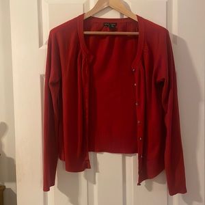 Adorable red New York and Company cardigan with sparkly buttons.